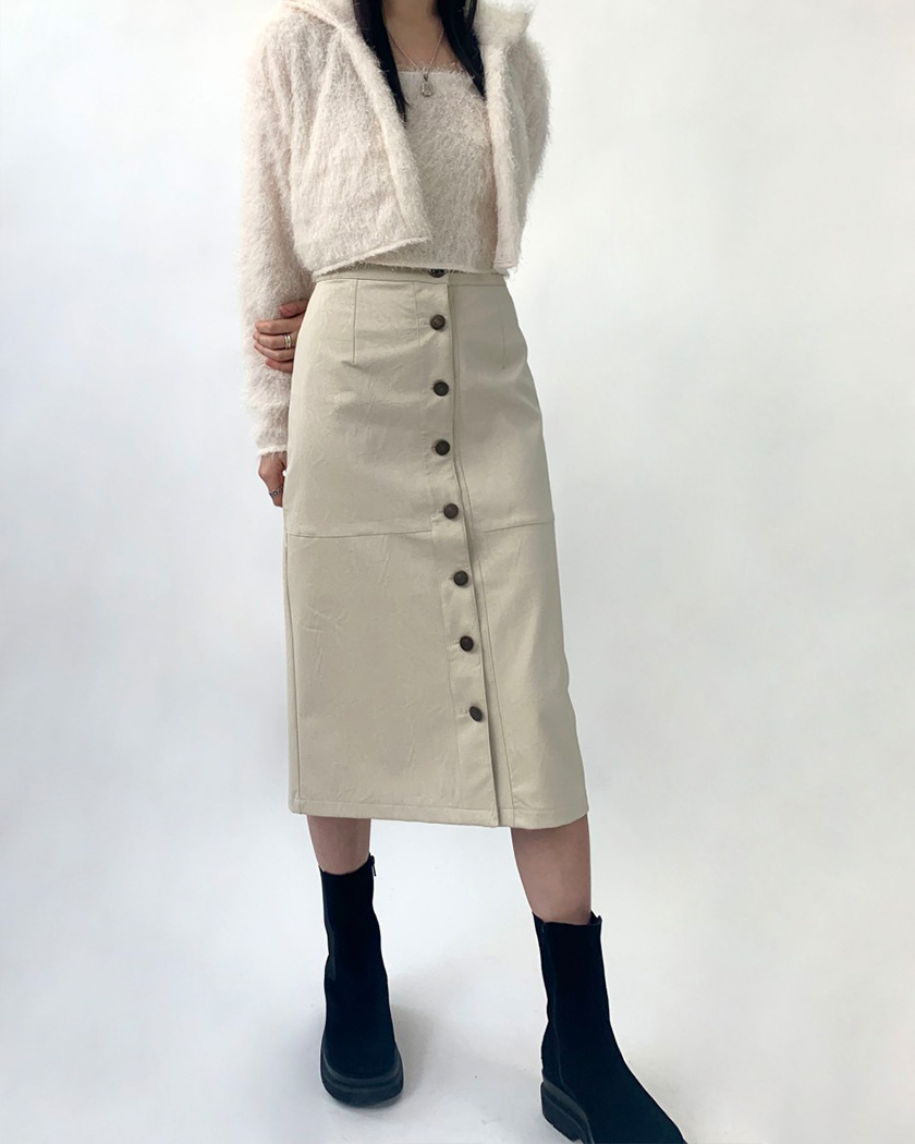 [MADE] Cracky Leather Midi Skirt