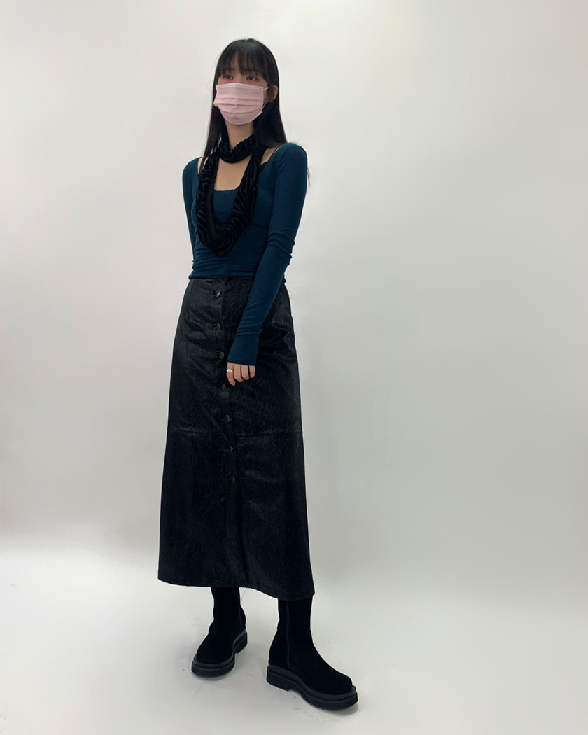 [MADE] Cracky Leather Long Skirt