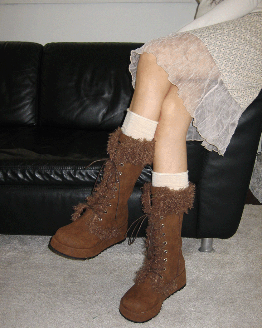 Puffy Fur Boots (Brown)