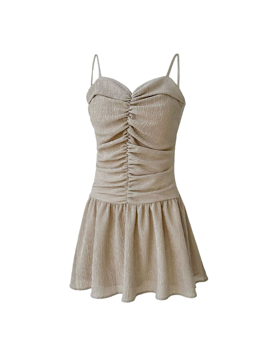 Ballet Shirring Mini Dress (Beige)