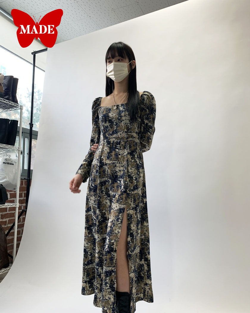 L/S Collection - Latimo Slit Long Dress [Navy]
