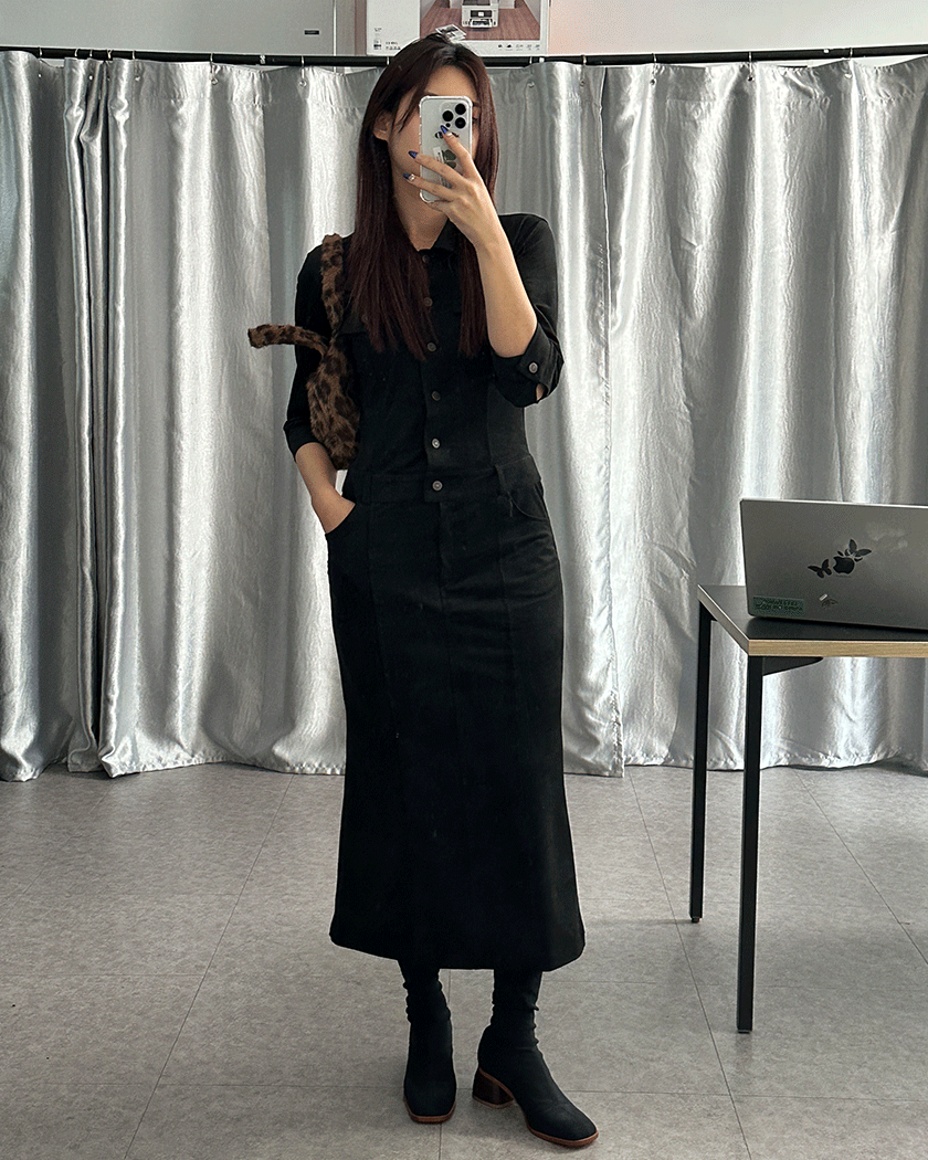 Old Fashion Jump Suit Dress (Black)