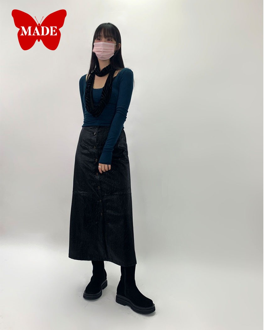 L/S Collection - Cracky Leather Long Skirt
