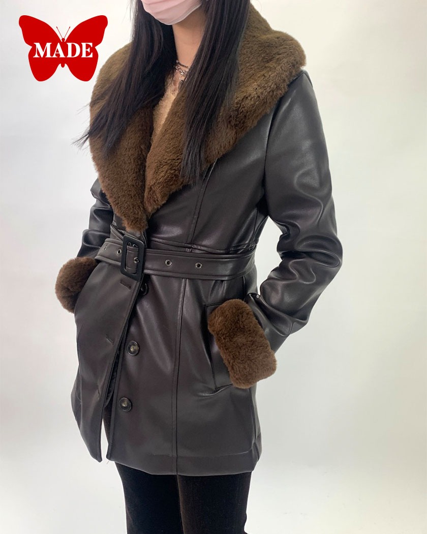 L/S Collection - Demon Leather Fur Coat [Brown]